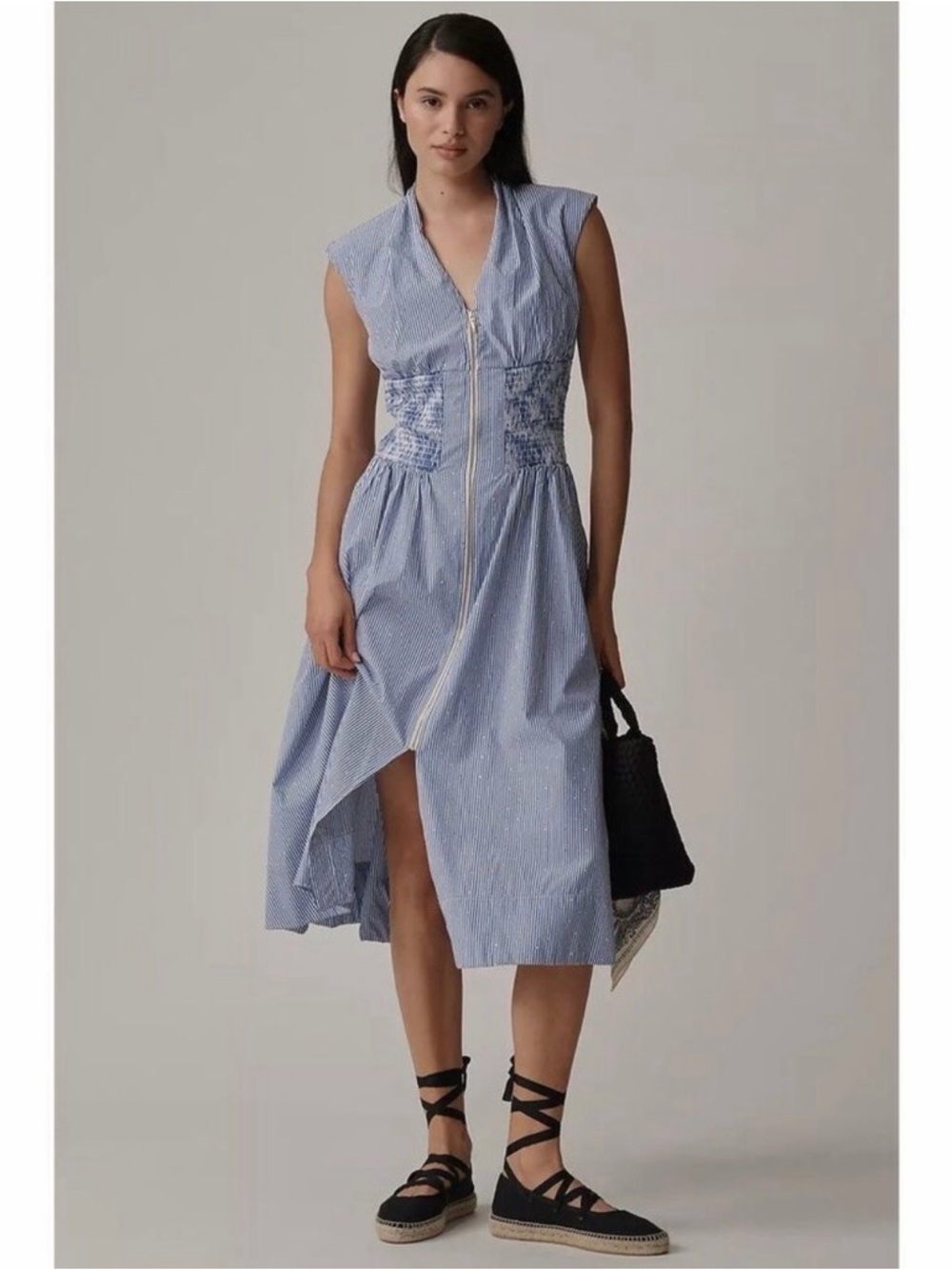 The Tommie Dress by Anthropologie Blue Striped Zip Front Shirt Dress Medium